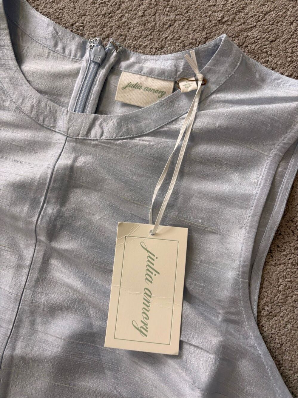 NWT Julia Amory Baby Jane baby Blue Silk Dupioni Mini Shift Dress, Lrg $298 - Picture 4 of 8